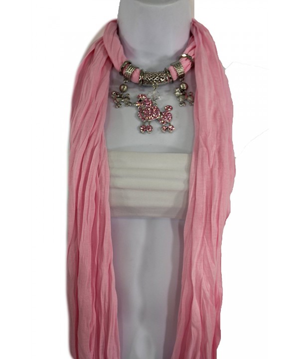 TFJ Women Fashion Scarf Light Pink Fabric Silver Metal Poodle Dog Charm Pendant - C2126Y8OTKZ