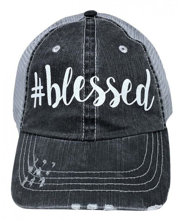 Loaded Lids Women's Blessed Distressed Bling Baseball Cap - Grey/White - CR12NAI5SKT