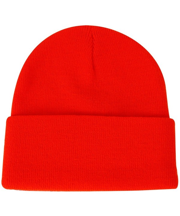 JIBIL Winter Plain Beanies- Unisex Cuffed Skull Beanie Warm Knit Hat - Blaze Orange - CZ185LE6MWA