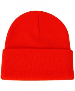 JIBIL Winter Plain Beanies- Unisex Cuffed Skull Beanie Warm Knit Hat - Blaze Orange - CZ185LE6MWA