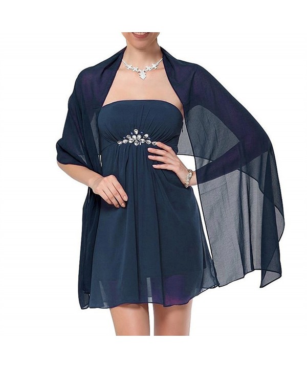 Nafusen Womens Chiffon Soft Wrap Scarf Shawl for Bridal Evening - Navy Blue - CV186XDXOKZ