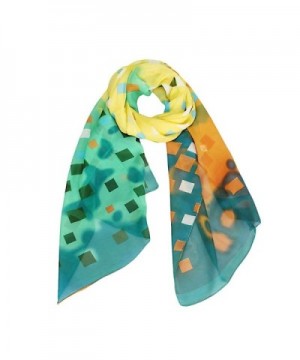 Women's Light and Bright Grid Design Scarf and Shawl - Blue / Yellow / Green - CU12N5KRXNJ