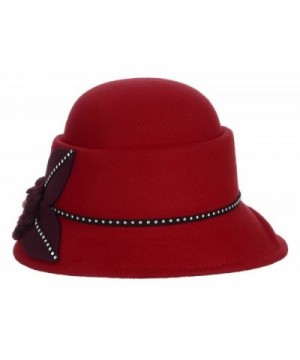 Jelord Women Winter Flower Wool Felt Cloche Bucket Bowler Hat - Red - CR186W550ZR