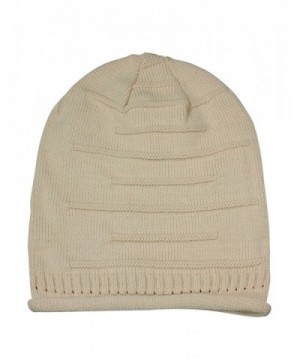 Dahlia Men's Acrylic Solid Color Cable or Dual Layer Weave Pattern Beanie Hat - Slouch - Tan - CT110UFFFMF