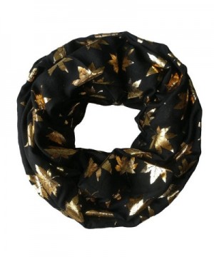 Trelemek Women's Gold Foil Maple Leaf Printed Oversized Infinity Scarf - Black-Gold - CI187U25CXK