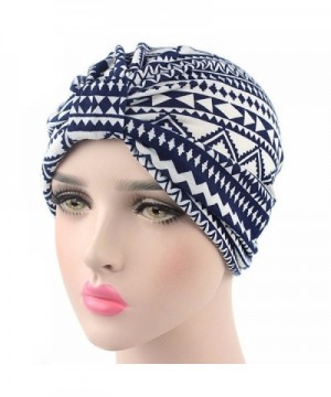 beauty YFJH 2 Pack Printed Soft Pre Tied Cotton India Chemo Cap Beanie Turban Headwear For Cancer - Navy Blue - CI184TZT8YQ