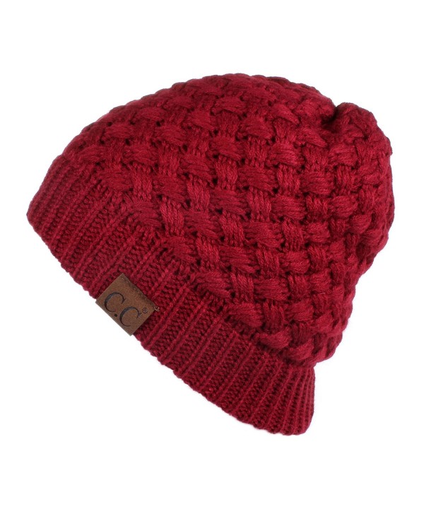 Hatsandscarf CC Knit Warm Inner Lined Soft Stretch Skully Beanie Hat(HAT-47) - Burgundy - C1189NA6M2A