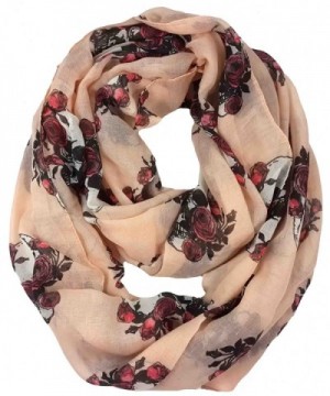 Lina & Lily Gothic Style Rose Skull Print Women's Infinity Scarf Lightweight - Nude - CT11U5K6Q4L