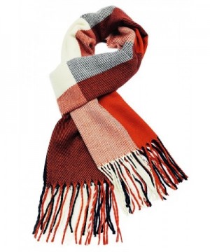 Finoceans Cashmere Feel Scarf Women Winter Scarves Warm Solid Plaid Shawl - Red Blue - CN187EEO3G0