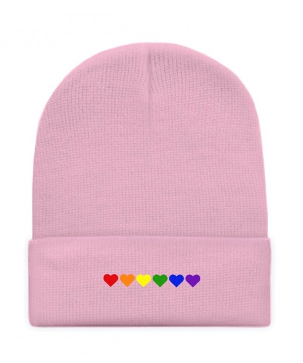 Gay Pride "Rainbow Hearts" Embroidered Fold Over Beanie - Classic Pink - CT1874297QE