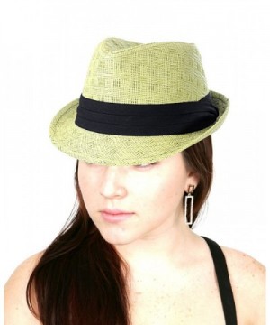 NYFASHION101 Women's Paper Woven Straw Fedora Hat w/ 3 Tier Band - Sage - CD11MML4B0H