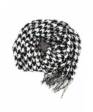 Fashion Secrets Plaid Cashmere Feel Soft Oblong Scarf Neck Wrap W Fringes Ends - Houndstooth Black - White - C712NU1VZ4Y