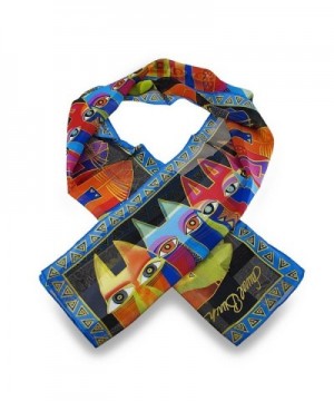 Laurel Burch Silk Womens Fashion Scarves Lbs146 Laurel Burch Tribal Cats Silk Scarf 54 X 11.5 In. Multicolored - CB112G6AOZN