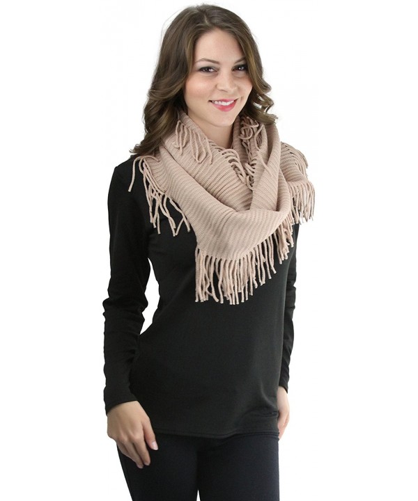 ToBeInStyle Women's Ribbed Fringe Infinity Scarf - Peach - CQ12NUJRM3Q