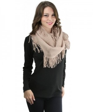 ToBeInStyle Women's Ribbed Fringe Infinity Scarf - Peach - CQ12NUJRM3Q