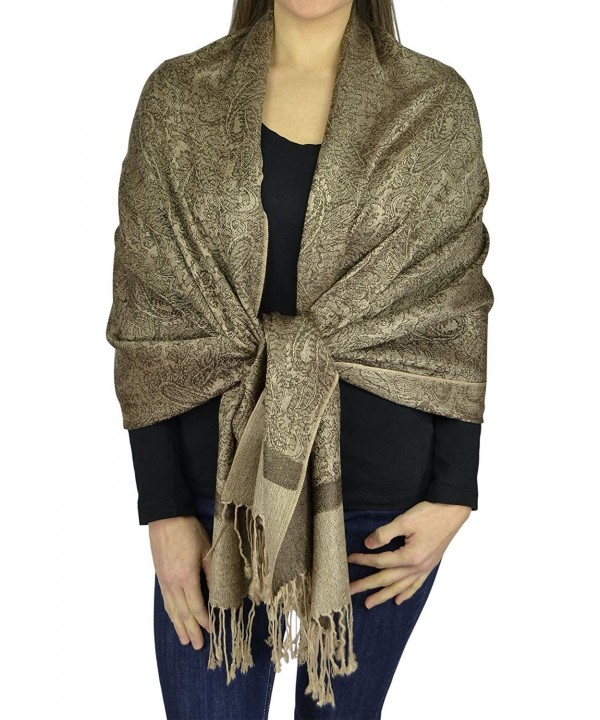Belle Donne Jacquard Paisley Pashmina Soft Elegant Scarves Wrap Shawl Stole - Darkbrown-tan - CE12C7I7NIL