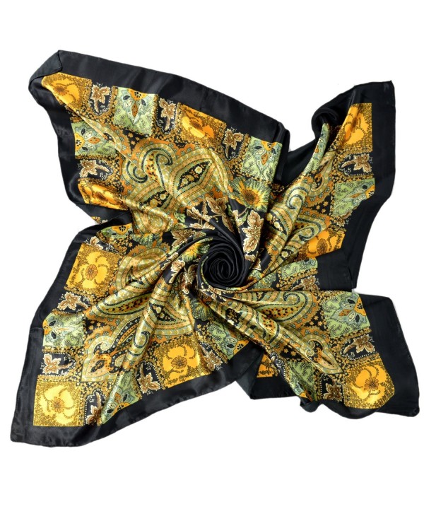 Womens Fashionable Satin Square Scarf Beautiful Floral Printed Headscarf - Black - CF12BVAMH9F