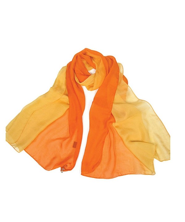 Forever Angel Women's 100% Silk Chiffon Long Scarf - Orange/Yellow - CI128CU3U2V