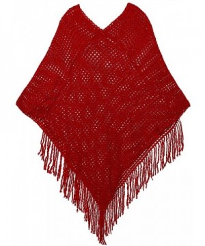 AshopZ Womens Soft Knit Shawl Wrap Fashion Tassel Edge Sweater with Sequins - Red - CY11SEVMF4N