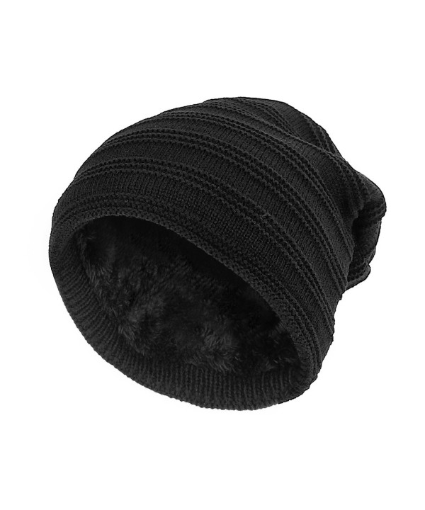 SANDALUP Unisex Trendy Slouchy Beanie Soft Lining Knit Hat Skull Cap - Black - CK187ECT9L6