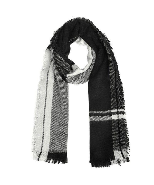 Vbiger Unisex Oversized Plaid Scarf Warm Wrap Shawl Thickened Winter Pashmina for Men Women with Tassels - Black - CA187XA0NQ4