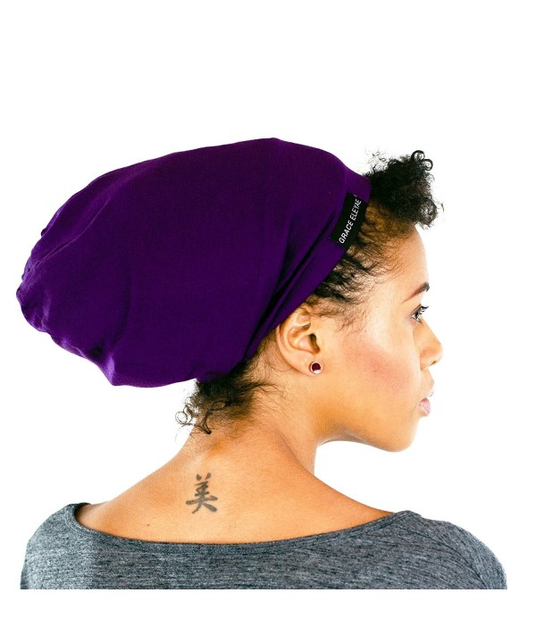 Grace Eleyae [Slap] Satin-Lined Sleep Cap- Women's Tam Hat Beanie - Purple - CX11YAPCTD3