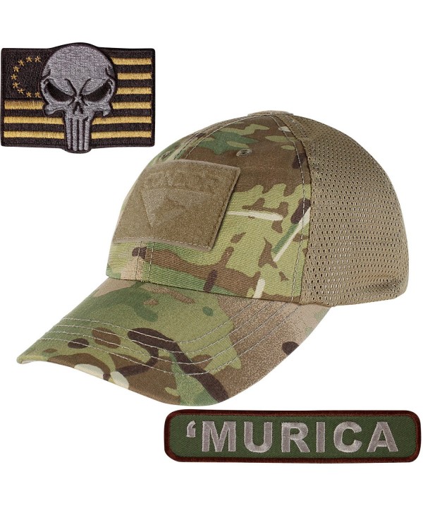 Condor Mesh Tactical Cap Camo with Punisher TWO Morale Patch Bundle - Multicam 'Murica - C71853Q4UES