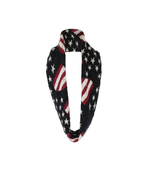 Plush Chenille Infinity Loop Winter Scarf- Connected Ends- American Flag Pattern - Black - CR127RZI0EF