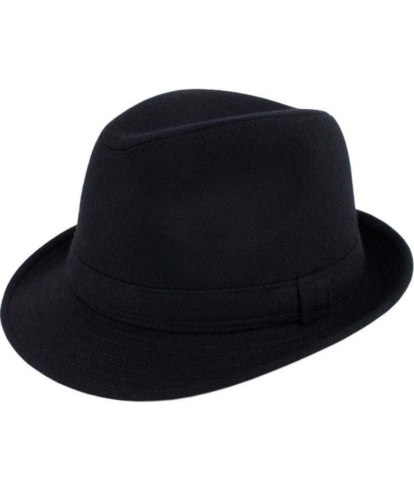 ALL IN ONE CART Men's Classic Manhattan Structured Gangster Trilby Fedora Hat Short Brim Panama Hat - Black - CH182KE9KCZ