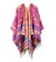 Juruaa Women's Tassel Poncho Sweater Elegant Floral Print Pashmina Shawl 3 Color - Tomato+darkkhaki (Fast Ship) - C712MR6W0BD