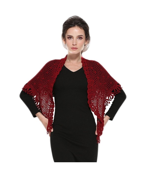 ZORJAR Wool Winter Knitted Scarf Crochet Triangle Fashion Scarves For Women - Wine - C412O6REBTE