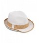 Men & Women's Summer Short Brim Straw Fedora Hat - White - CV1822N76LN