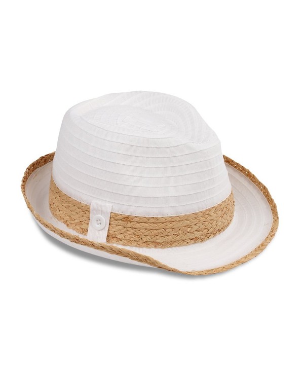 Men & Women's Summer Short Brim Straw Fedora Hat - White - CV1822N76LN