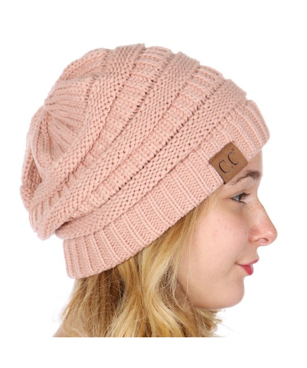 SERENITA C.C Unisex Soft Stretch Knit Oversized Beanie Cap Hat - Indi Pink - CB188LIYAEZ