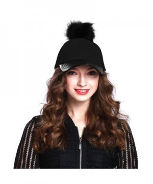 Women's Faux Fur Pom Pom Baseball Cap - Black/Black - CC12926OAQ3