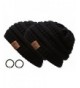 Women's Winter Warm Variety Colors Cable Knit Slouchy Skull Beanie Cap Hat with Hair Tie - Black&black - CA12MYU7AMP