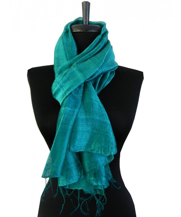 BTPx Women's Handmade 100% Thai Raw Silk Scarf Shawl Solid Fair Trade Large - Dark Cyan H41 - CD127R8RD1D