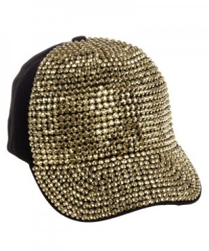 Crystal Case Fully Studded Rhinestone Adjustable Cotton Baseball Cap Hat - Black - Gold - C011NXBCH47