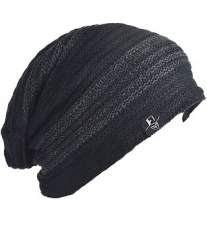 FORBUSITE Men Slouchy Oversize Winter Beanie Casual Skully Cap - Dark Grey With Black - CL12N0KLMRT