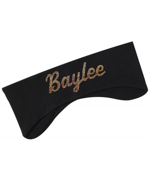 Polar Fleece Ear Warmer Headbands with Custom GLITTER Text for Cold Weather PERSONALIZED - Black - C612O4ABBUQ