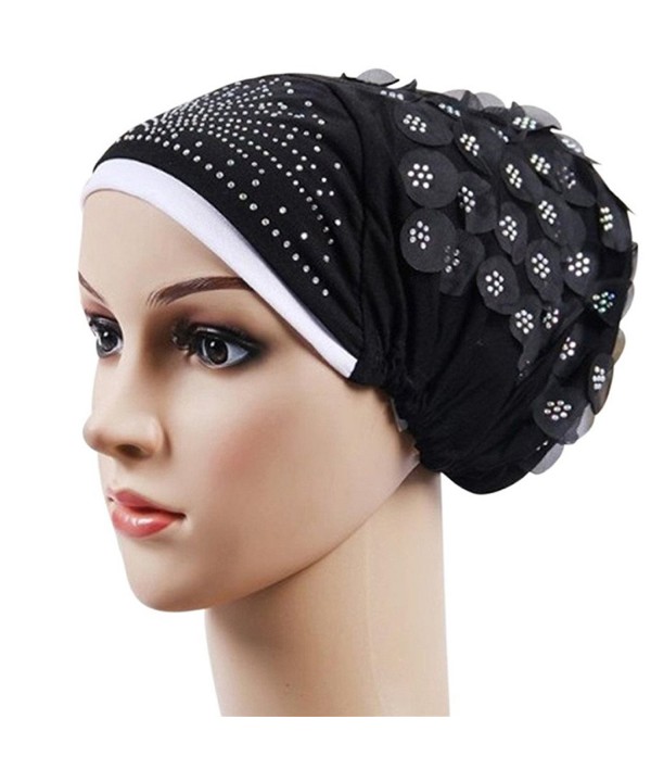potato001 Women Islamic Muslim Stretch Turban Hat Hair Loss Cover Scarf Hijab Chemo Cap - Black - C01879L2ZY5