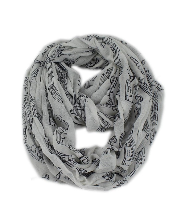 Women's Musical Note Pattern Print Loop Infinity Scarf Casual Ladies Shwal - White - CJ11AUR710B