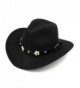 Elee Women Western Cowboy Hat Wide Brim Cowgirl Cap Flower Charms Leather Band - Black - CH1883E0532