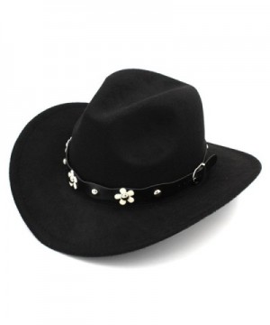 Elee Women Western Cowboy Hat Wide Brim Cowgirl Cap Flower Charms Leather Band - Black - CH1883E0532