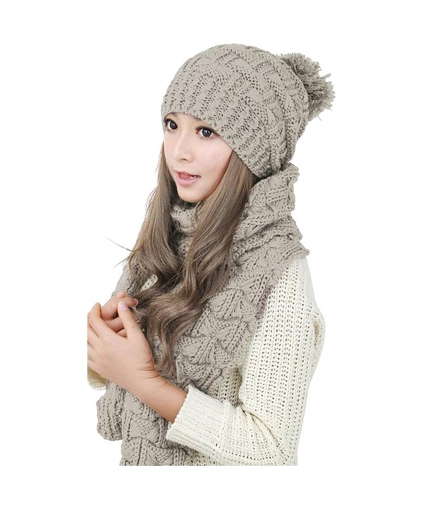 Winter Hat Scarf Cute Knit Crochet Beanies Cap Hats For Women - Beige - C912N8OY4TL