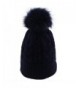 USANDY Womens Fur Large Pom Pom Beanie Thickening Winter Knit Hat - Navy - CA1883H7O4O