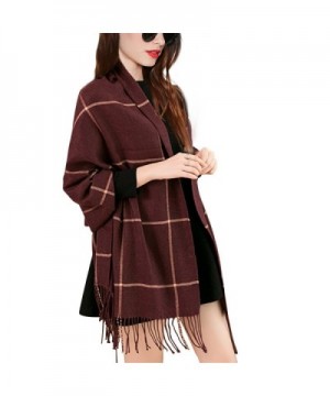 Wool Lattice Scarves for Women-Warm Blanket Scarf / Wrap Shawl with Tassels Unisex - Wine Red - CW1888CS0ON