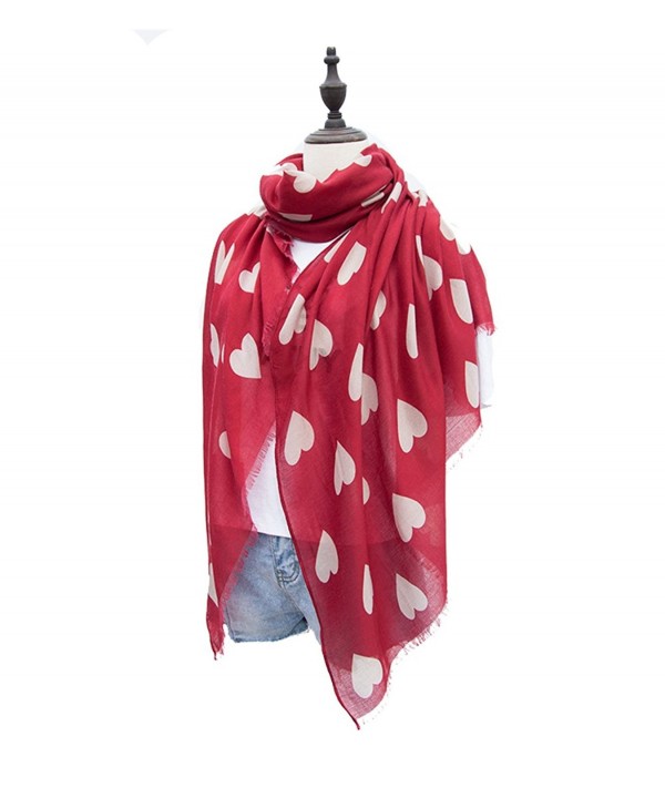 KUPARK Womens Fashion Sweet Heart Print Scarf Shawl Wrap - Wine Red - CQ185ESN76G