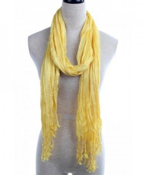 YYSTAR Fashion Breathable Tassel Trim Crinkle Cotton Scarf Wrap - Yellow - C311NQWMGL7
