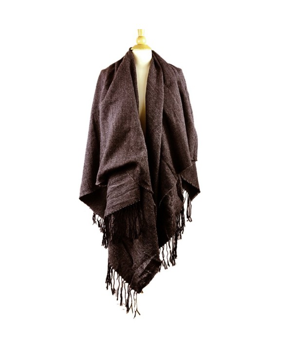 The Elixir Winter Knitted Poncho Cape Shawls Cardigans Sweater Tessel Wraps - Brown - CP12N38SLD7